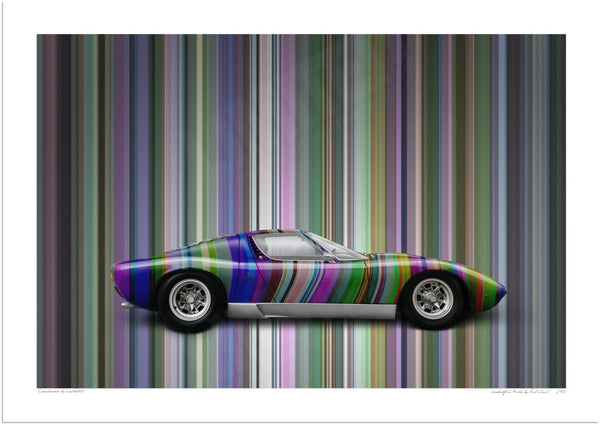 Lamborghini Miura (technicolour stripes) A3 (297 x 420 mm / 11.7 x 16.5 in) / Print-Only (Fine Art Paper) / No Mount