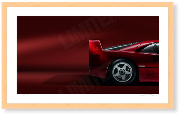 Ferrari F40 (side profile) S (420mm x 253) / Wood Frame (Printed on Fine Art Paper) / No Mount