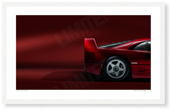 Ferrari F40 (side profile) S (420mm x 253) / White Wood Frame (Printed on Fine Art Paper) / No Mount