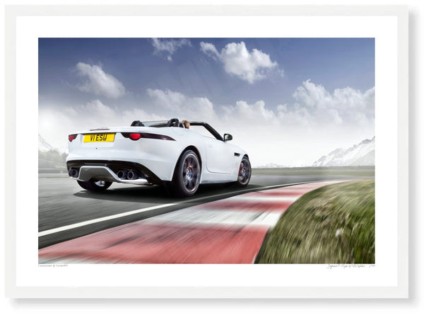 Jaguar F-Type A3 (297 x 420 mm / 11.7 x 16.5 in) / White Wood Frame (Printed on Fine Art Paper) / No Mount