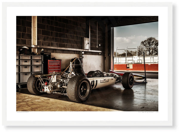 1968 Lotus 41X (rear) A3 (297 x 420 mm / 11.7 x 16.5 in) / White Wood Frame (Printed on Fine Art Paper) / No Mount