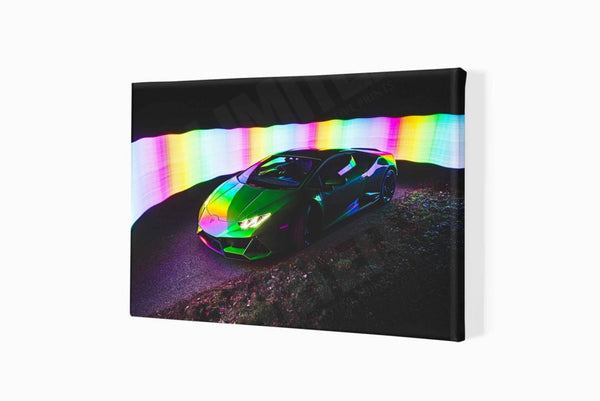 Lamborghini Huracán EVO (technicolour) A1 (594 x 841 mm / 23.4 x 33.1 in) / Canvas Print (Mounted on Wood Internal
