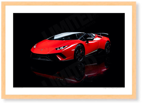 Lamborghini Huracán Performante A3 (297 x 420 mm / 11.7 x 16.5 in) / Wood Frame (Printed on Fine Art Paper) / No Mount