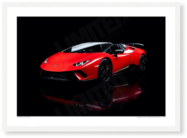 Lamborghini Huracán Performante A3 (297 x 420 mm / 11.7 x 16.5 in) / White Wood Frame (Printed on Fine Art Paper) / No
