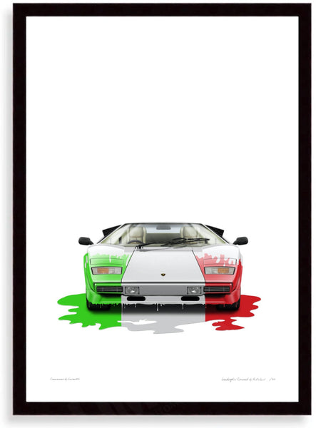 Lamborghini Countach (tricolore in uno) A3 (297 x 420 mm / 11.7 x 16.5 in) / Black Wood Frame (Printed on Fine Art