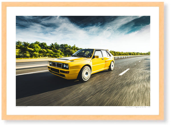 Lancia Delta HF Integrale A3 (297 x 420 mm / 11.7 x 16.5 in) / Wood Frame (Printed on Fine Art Paper) / No Mount