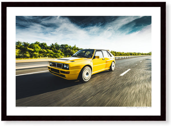 Lancia Delta HF Integrale A3 (297 x 420 mm / 11.7 x 16.5 in) / Black Wood Frame (Printed on Fine Art Paper) / No Mount