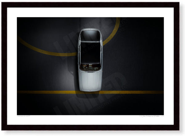 1966 Jensen Interceptor (bird’s-eye view) A3 (297 x 420 mm / 11.7 x 16.5 in) / Black Wood Frame (Printed on Fine Art