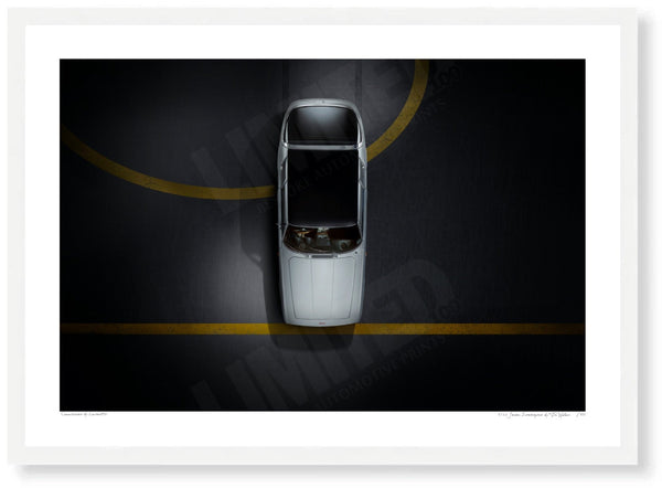 1966 Jensen Interceptor (bird’s-eye view) A3 (297 x 420 mm / 11.7 x 16.5 in) / White Wood Frame (Printed on Fine Art