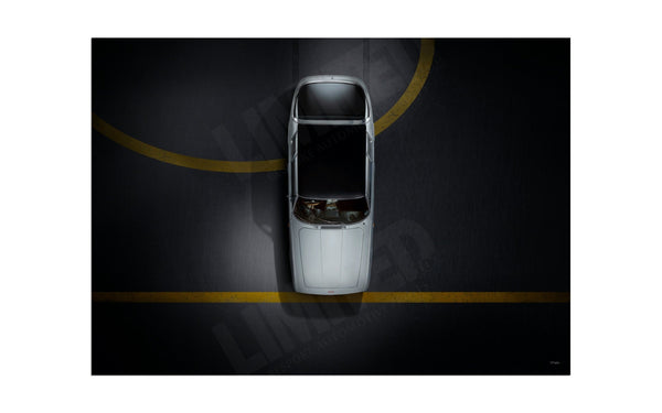 1966 Jensen Interceptor (bird’s-eye view) A3 (297 x 420 mm / 11.7 x 16.5 in) / Aluminium Composite / No Mount