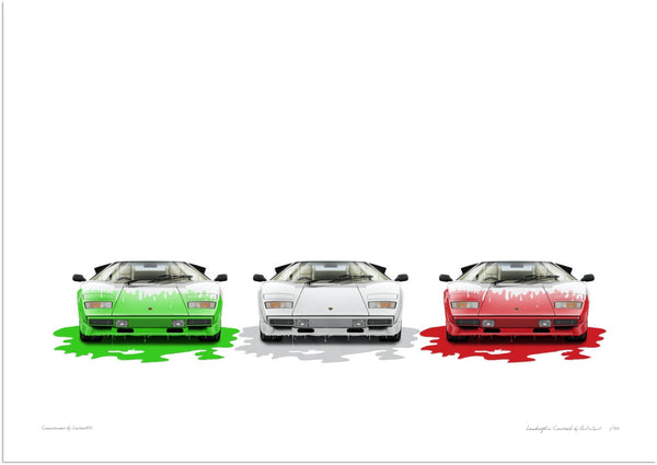 Lamborghini Countach (tricolore) A3 (297 x 420 mm / 11.7 x 16.5 in) / Print-Only (Fine Art Paper) / No Mount