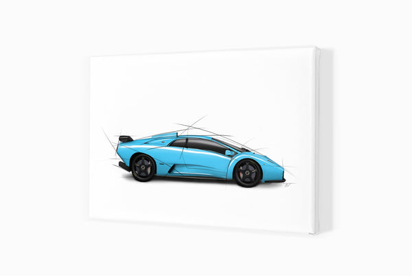 Lamborghini Diablo GT (blue) A3 (297 x 420 mm / 11.7 x 16.5 in) / Canvas Print (Mounted on Wood Internal Frame) / No