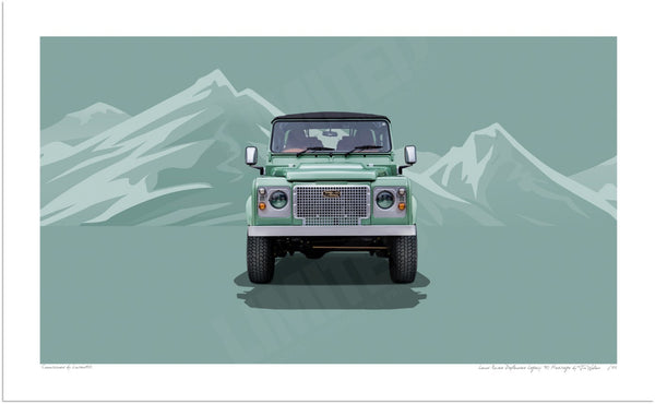 Land Rover Defender Legacy 90 Heritage (green mountains) S (420mm x 258) / Print-Only (Fine Art Paper) / No Mount