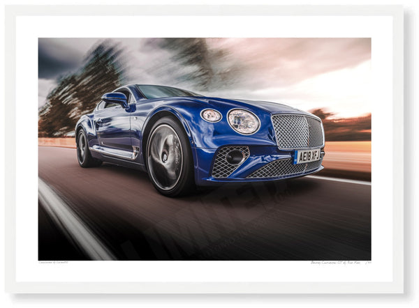 Bentley Continental GT in Bedfordshire A3 (297 x 420 mm / 11.7 x 16.5 in) / White Wood Frame (Printed on Fine Art