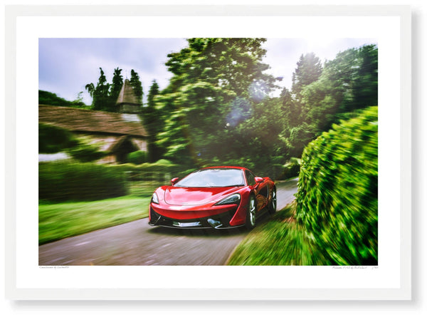 McLaren 570S in the Cotswolds A3 (297 x 420 mm / 11.7 x 16.5 in) / White Wood Frame (Printed on Fine Art Paper) / No