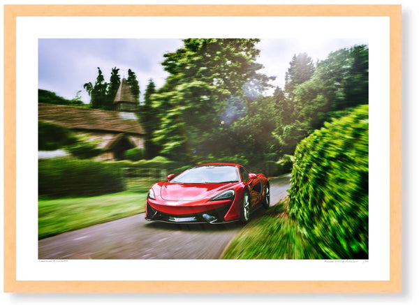 McLaren 570S in the Cotswolds A3 (297 x 420 mm / 11.7 x 16.5 in) / Wood Frame (Printed on Fine Art Paper) / No Mount