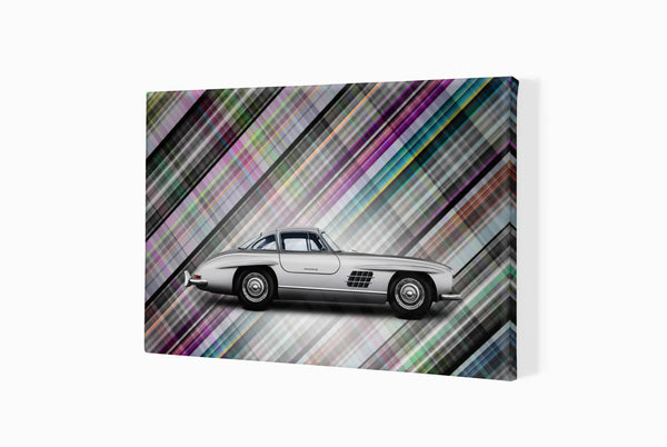 Mercedes-Benz 300 SL (technicolour tartan) A3 (297 x 420 mm / 11.7 x 16.5 in) / Canvas Print (Mounted on Wood Internal