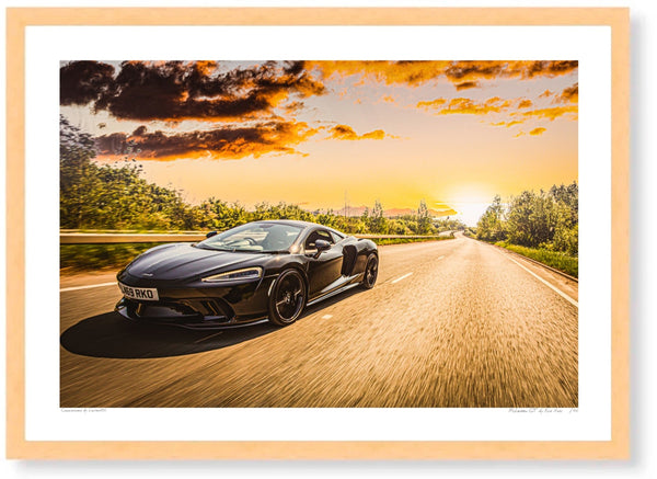 McLaren GT in Bedfordshire A3 (297 x 420 mm / 11.7 x 16.5 in) / Wood Frame (Printed on Fine Art Paper) / No Mount