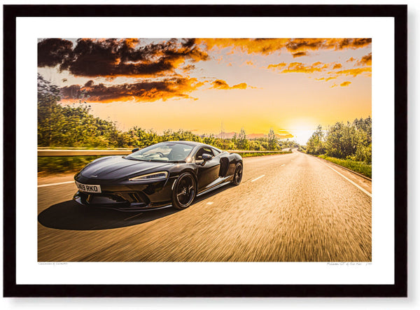 McLaren GT in Bedfordshire A3 (297 x 420 mm / 11.7 x 16.5 in) / Black Wood Frame (Printed on Fine Art Paper) / No Mount