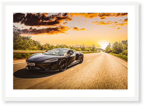McLaren GT in Bedfordshire A3 (297 x 420 mm / 11.7 x 16.5 in) / White Wood Frame (Printed on Fine Art Paper) / No Mount