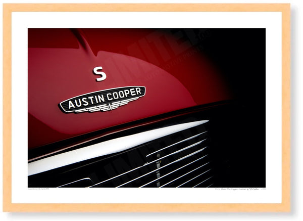 1967 Austin Mini Cooper S detail (landscape) A3 (297 x 420 mm / 11.7 x 16.5 in) / Wood Frame (Printed on Fine Art