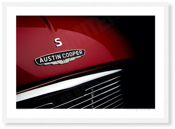 1967 Austin Mini Cooper S detail (landscape) A3 (297 x 420 mm / 11.7 x 16.5 in) / White Wood Frame (Printed on Fine Art