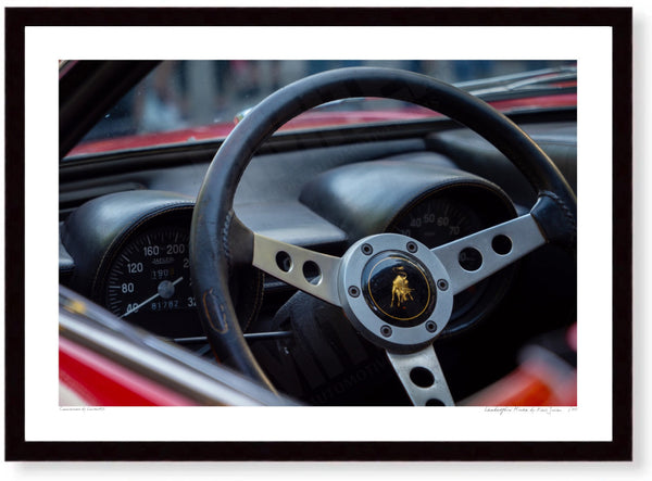 Lamborghini Miura (cockpit) A3 (297 x 420 mm / 11.7 x 16.5 in) / Black Wood Frame (Printed on Fine Art Paper) / No Mount