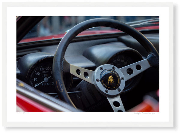 Lamborghini Miura (cockpit) A3 (297 x 420 mm / 11.7 x 16.5 in) / White Wood Frame (Printed on Fine Art Paper) / No Mount