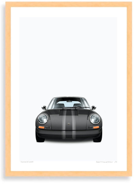 Porsche 911 Outlaw (black white) A3 (297 x 420 mm / 11.7 x 16.5 in) / Wood Frame (Printed on Fine Art Paper) / No Mount