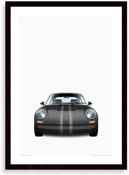 Porsche 911 Outlaw (black white) A3 (297 x 420 mm / 11.7 x 16.5 in) / Black Wood Frame (Printed on Fine Art Paper) / No