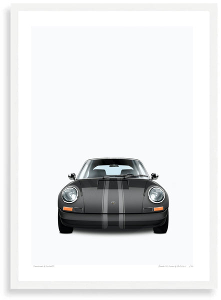 Porsche 911 Outlaw (black white) A3 (297 x 420 mm / 11.7 x 16.5 in) / White Wood Frame (Printed on Fine Art Paper) / No