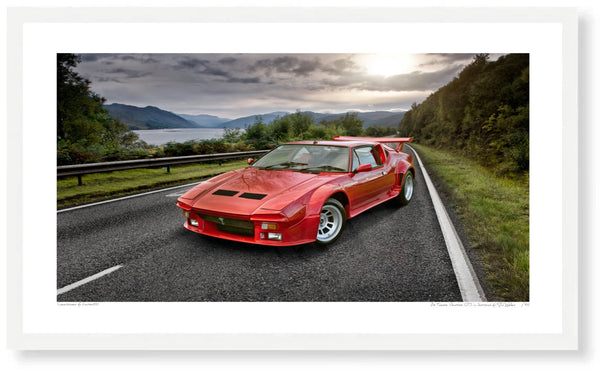 De Tomaso Pantera GT5 in Scotland S (420mm x 243) / White Wood Frame (Printed on Fine Art Paper) / No Mount