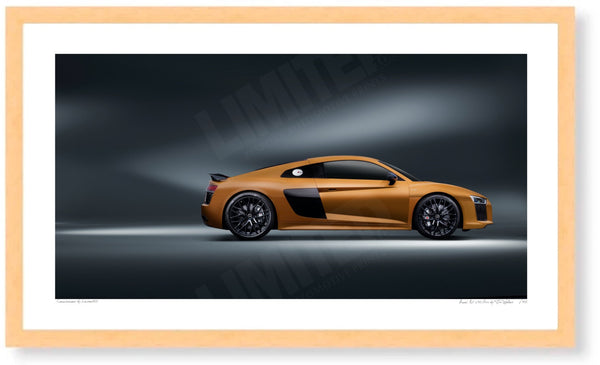 Audi R8 V10 Plus S (420mm x 241) / Wood Frame (Printed on Fine Art Paper) / No Mount