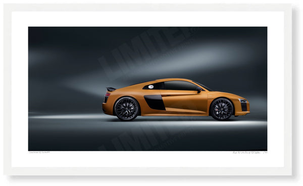 Audi R8 V10 Plus S (420mm x 241) / White Wood Frame (Printed on Fine Art Paper) / No Mount