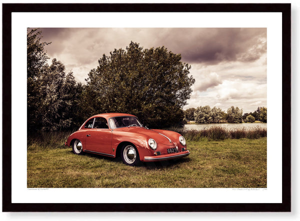 1957 Porsche 356A A3 (297 x 420 mm / 11.7 x 16.5 in) / Black Wood Frame (Printed on Fine Art Paper) / No Mount