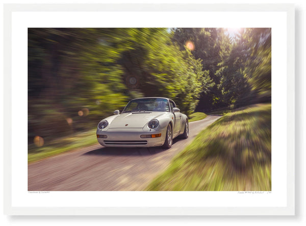 Porsche 911 (993) Carrera at Prescott Hill Climb A3 (297 x 420 mm / 11.7 x 16.5 in) / White Wood Frame (Printed on Fine