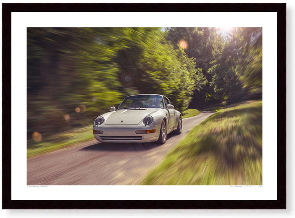 Porsche 911 (993) Carrera at Prescott Hill Climb A3 (297 x 420 mm / 11.7 x 16.5 in) / Black Wood Frame (Printed on Fine