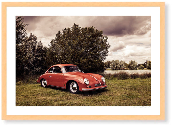 1957 Porsche 356A A3 (297 x 420 mm / 11.7 x 16.5 in) / Wood Frame (Printed on Fine Art Paper) / No Mount