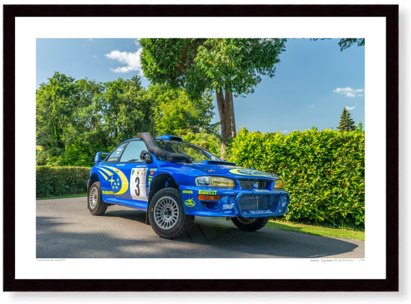 Subaru Impreza WRC at Shelsley Walsh Hill Climb A3 (297 x 420 mm / 11.7 x 16.5 in) / Black Wood Frame (Printed on Fine