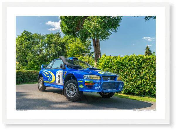 Subaru Impreza WRC at Shelsley Walsh Hill Climb A3 (297 x 420 mm / 11.7 x 16.5 in) / White Wood Frame (Printed on Fine