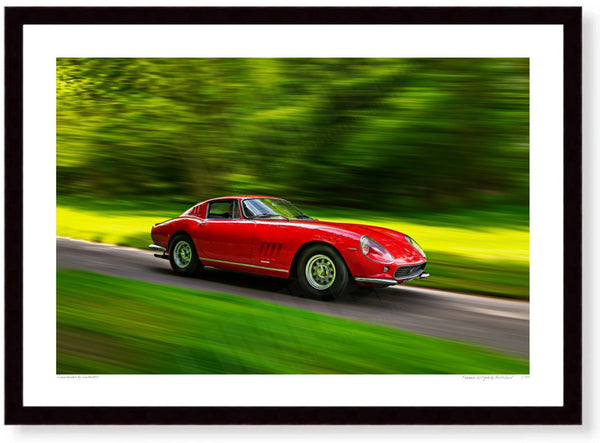 Ferrari 275 GTB at Prescott Hill Climb A3 (297 x 420 mm / 11.7 x 16.5 in) / Black Wood Frame (Printed on Fine Art