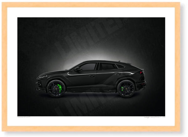 Lamborghini Urus (black) A3 (297 x 420 mm / 11.7 x 16.5 in) / Wood Frame (Printed on Fine Art Paper) / No Mount