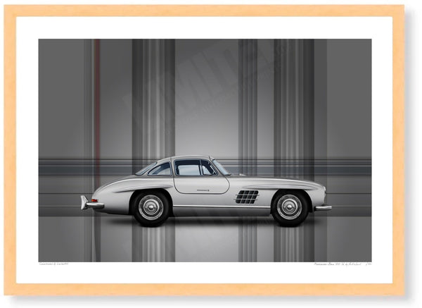 Mercedes-Benz 300 SL A3 (297 x 420 mm / 11.7 x 16.5 in) / Wood Frame (Printed on Fine Art Paper) / No Mount