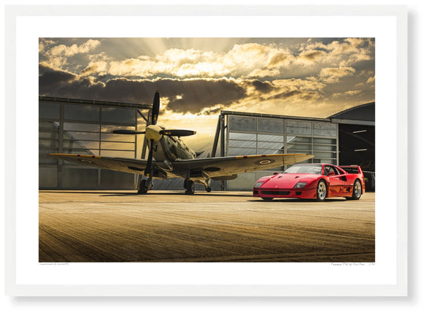Ferrari F40 at Sywell Aerodrome A3 (297 x 420 mm / 11.7 x 16.5 in) / White Wood Frame (Printed on Fine Art Paper) / No