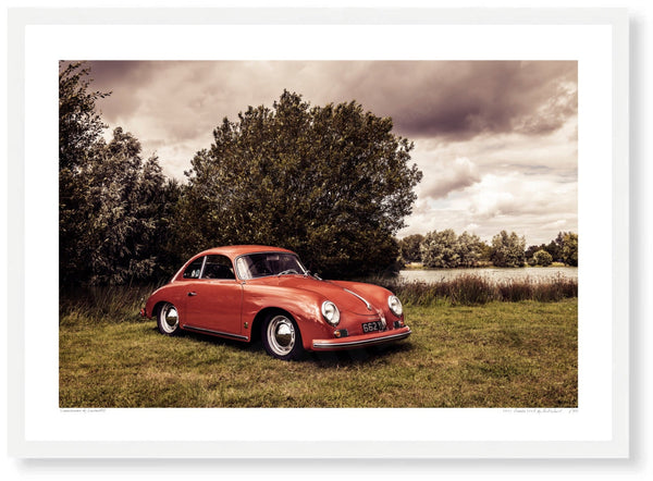 1957 Porsche 356A A3 (297 x 420 mm / 11.7 x 16.5 in) / White Wood Frame (Printed on Fine Art Paper) / No Mount