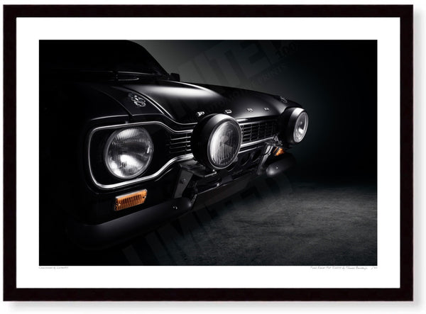 Ford Escort Mk1 RS2000 A3 (297 x 420 mm / 11.7 x 16.5 in) / Black Wood Frame (Printed on Fine Art Paper) / No Mount