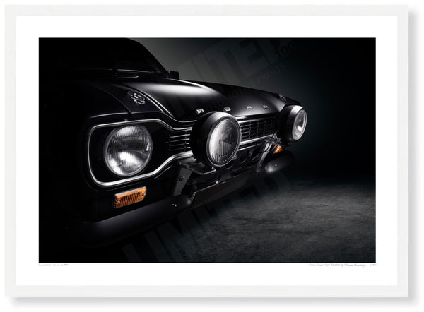 Ford Escort Mk1 RS2000 A3 (297 x 420 mm / 11.7 x 16.5 in) / White Wood Frame (Printed on Fine Art Paper) / No Mount