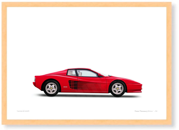 Ferrari Testarossa (red white) A3 (297 x 420 mm / 11.7 x 16.5 in) / Wood Frame (Printed on Fine Art Paper) / No Mount
