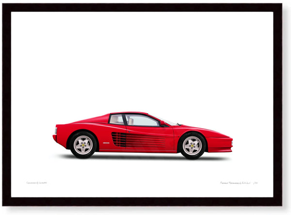 Ferrari Testarossa (red white) A3 (297 x 420 mm / 11.7 x 16.5 in) / Black Wood Frame (Printed on Fine Art Paper) / No
