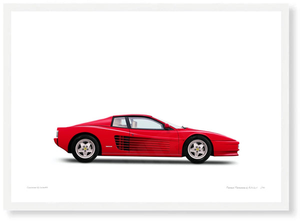 Ferrari Testarossa (red white) A3 (297 x 420 mm / 11.7 x 16.5 in) / White Wood Frame (Printed on Fine Art Paper) / No